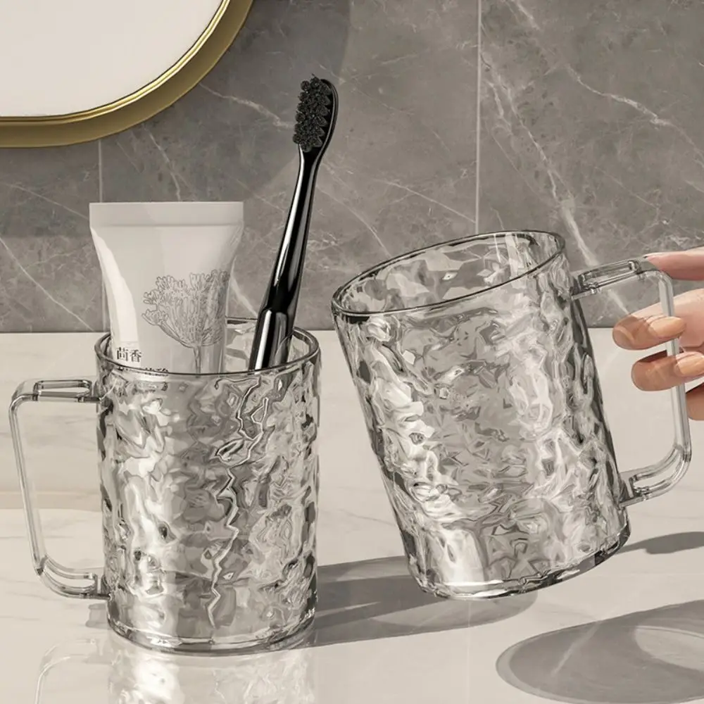 Transparent Glacier Pattern Toothbrush Cup With Handle For Bathroom_voghion.com