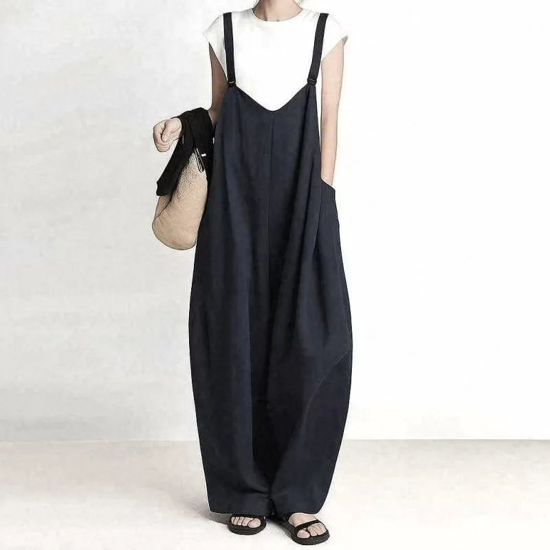 Japanese Lazy Cool Wide Leg Overalls Spring Summer New Loose  Color One Size Khaki Color High Waist Long Pants Cotton Fa...