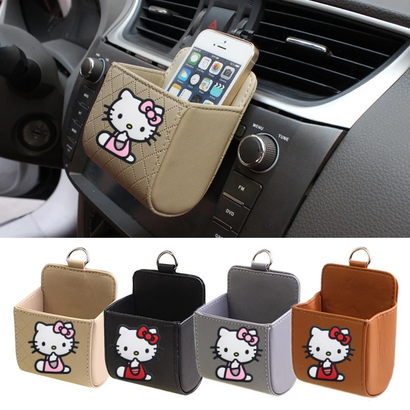 

Hello Kitty 1pc Car Pendant Car Air Outlet For Mobile Phone Key Sunglasses Vent Dashboard Tidy Hanging Leather Organizer Box