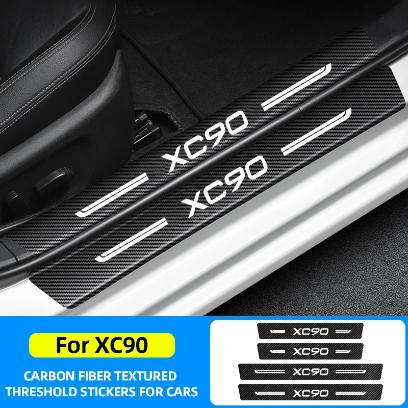 

4PCS For Volvo XC90 Logo 2019 2020 2015 Car Door Sill Protector Plate Leather Carbon Fiber Threshold Anti-Scratch Bumper Sticker