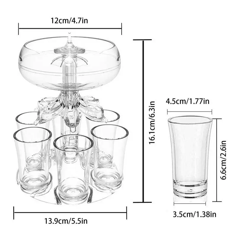 6 Shot Wine Liquor Dispenser with 6 glasses Glass Wine Whisky Beer Dispenser Holder Party Drink Dispenser Station