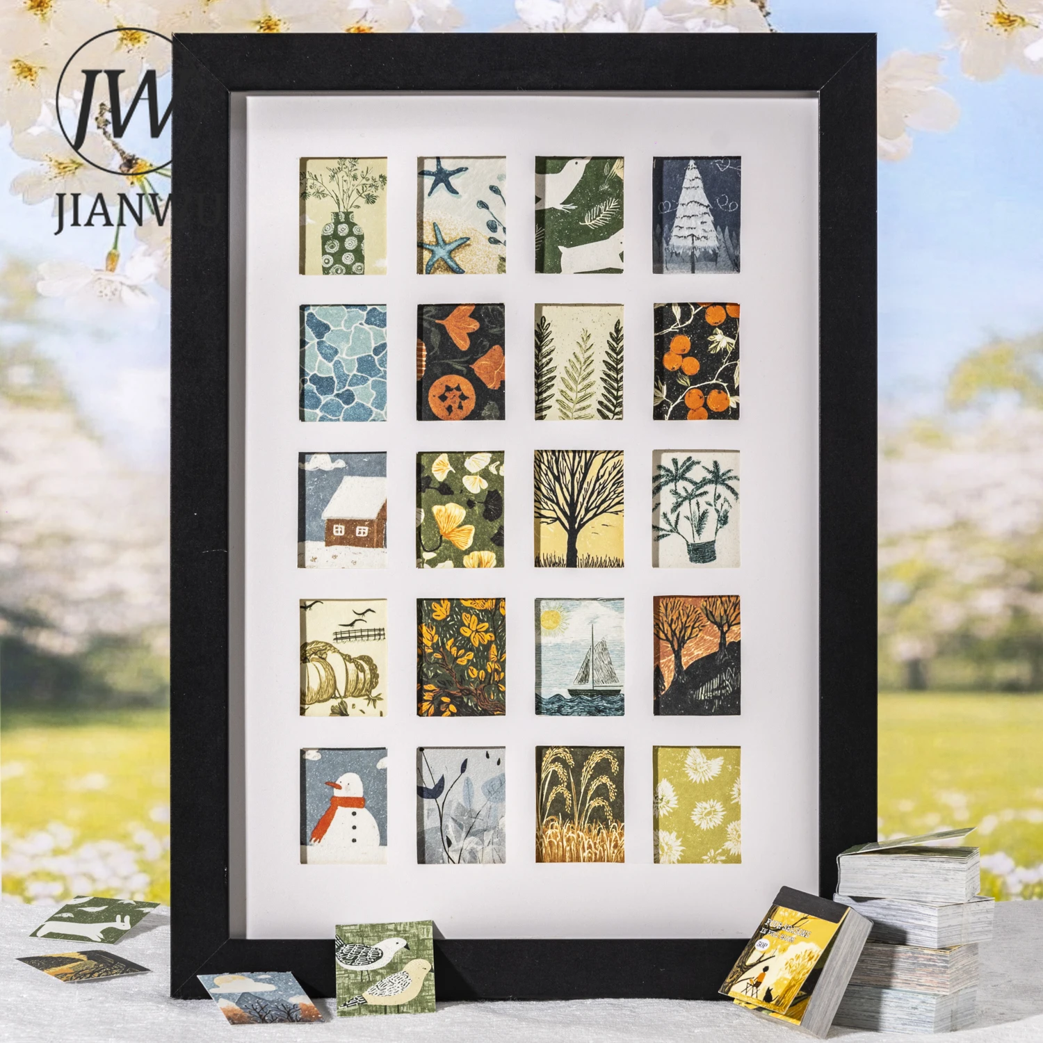 JIANWU Four Season in Bloom Series Vintage Tree Plant Flower Landscape Material Collage Sticker Book Creative Journal Stationery view 4