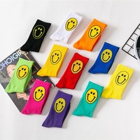 Spring and Autumn Solid Color Socks Women's Jacquard Smile Face Medium Socks Japanese Cartoon Candy Color Pile Socks Men's Cotto