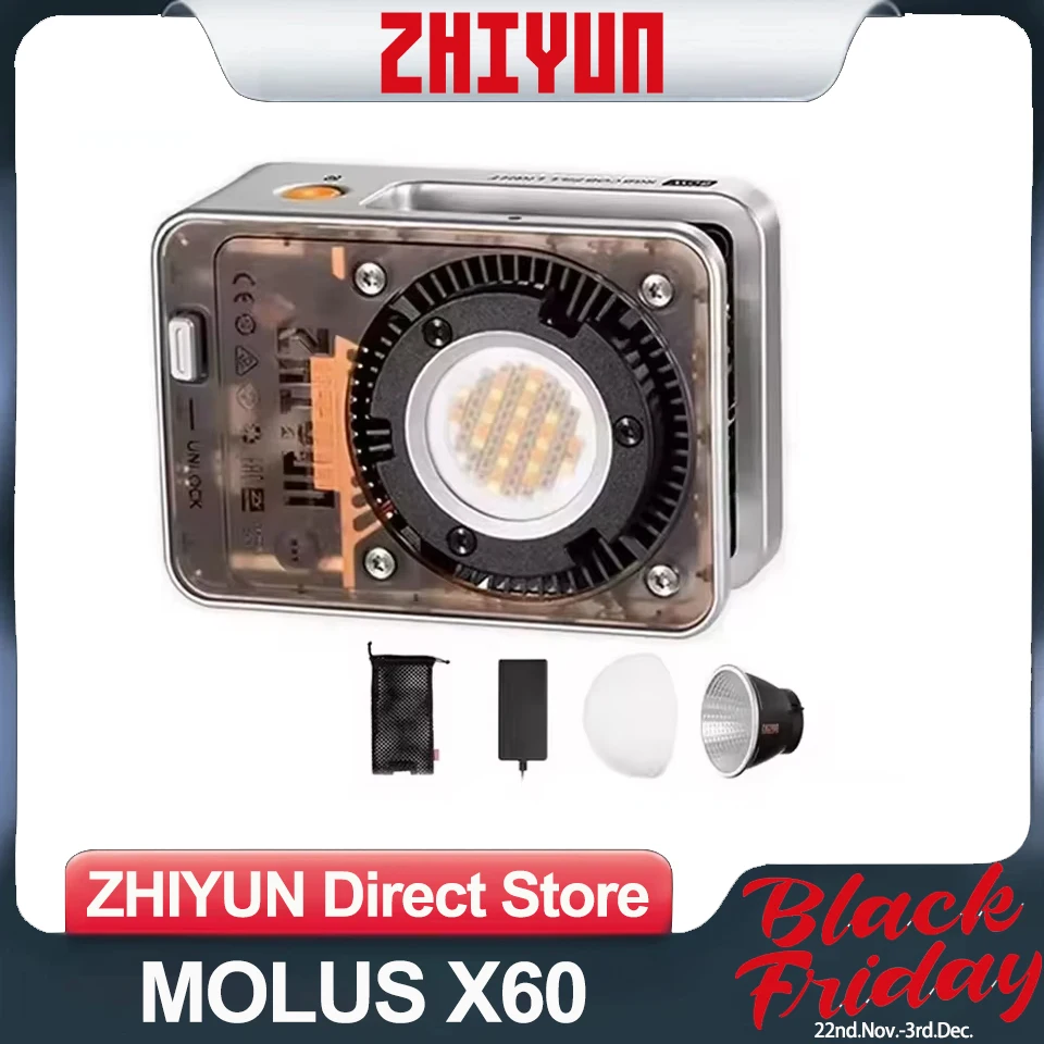 ZHIYUN MOLUS X60 60W COB Fill Light Bi-color and RGB Model Available Easy to Control for Vlog Shooting