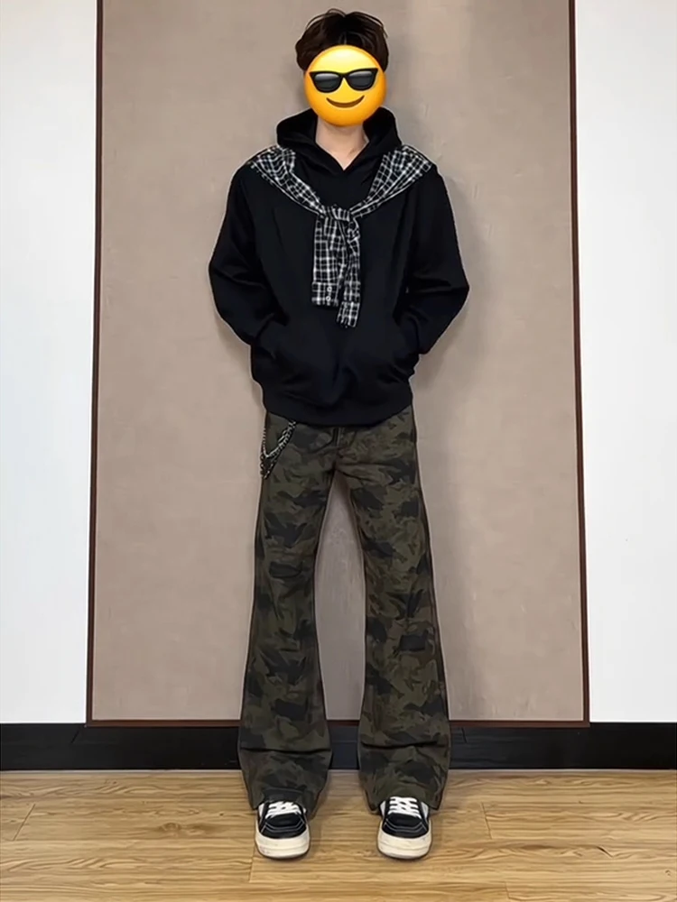 Amerikaanse retro camouflage uitlopende jeans heren herfst winter high street vibe fce gevoerde liftzak afslankmesbroek