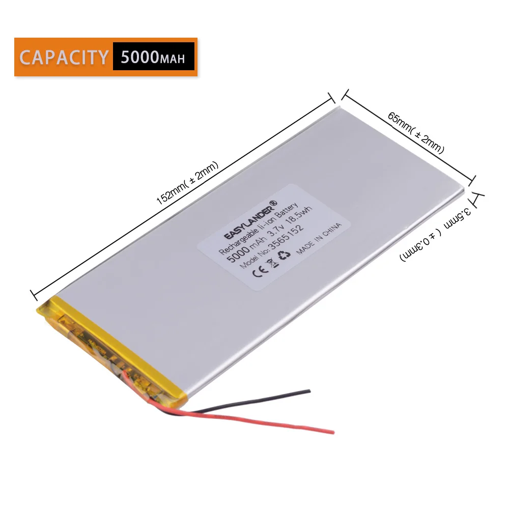 ion li - battery 3- wire 3.7V 5000mAh 3565152 Polymer lithium ion / Li-ion battery for tablet pc POWER BANK pipo  3564150