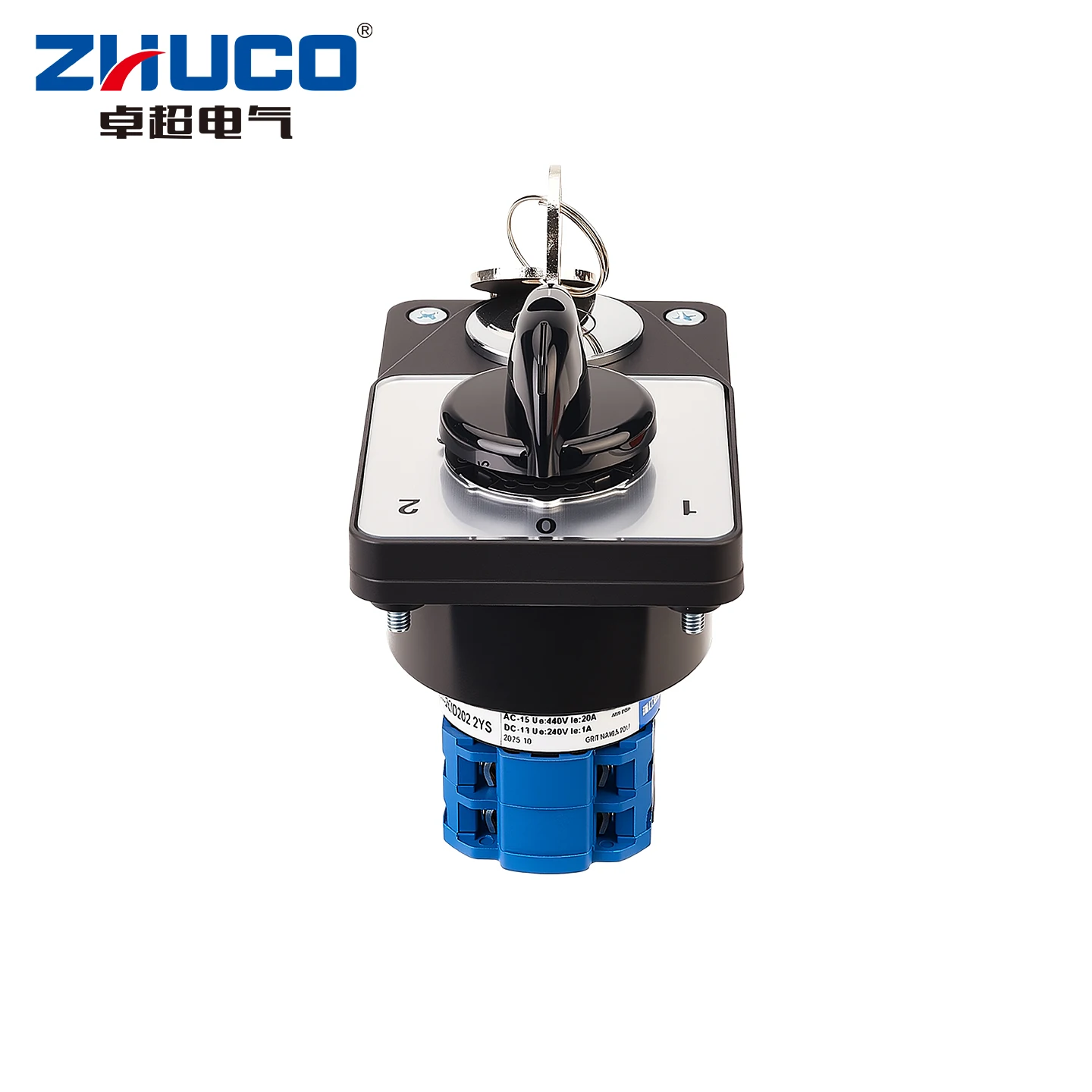 Zhuco 2/3 Position Selector Switch 20A 690V, 8-Terminal Universal Rotary Cam Selector with Locking Switch, Suitable for Distribution Cabinets, Machine Tools, Industrial Panels (Szw26A-20/Ys, on Off On, on Off, on on)