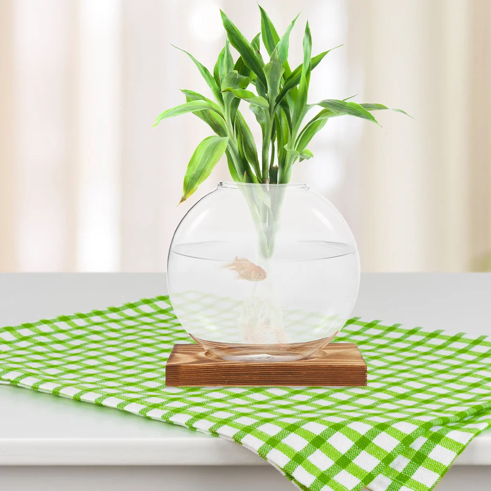 

2Pcs Small Glass Vase for Desk Hydroponic Plant Terrarium with Wooden Base Propagation Vases for Plants Home Glass Vase