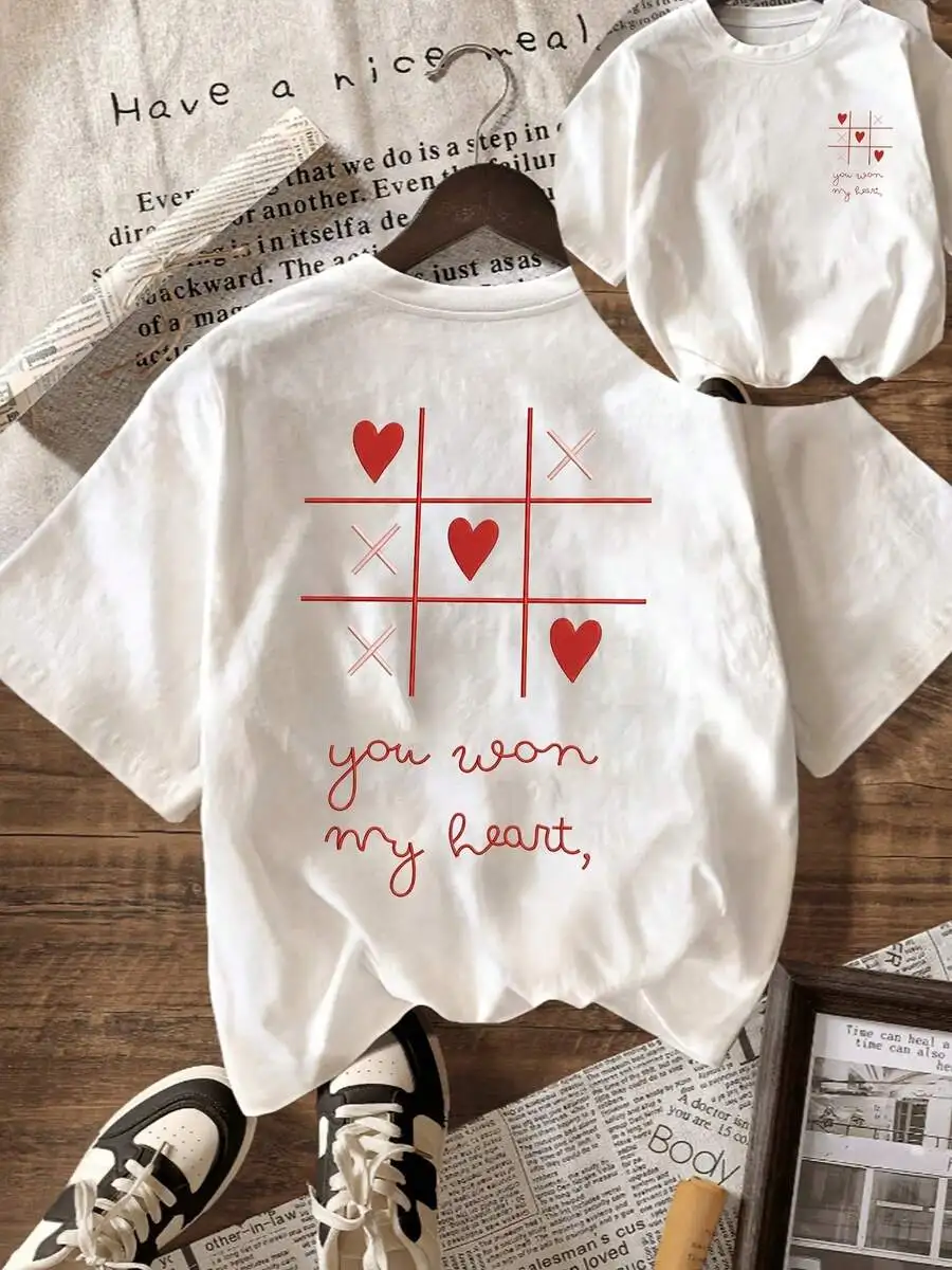 Women Spring Summer Crew Neck Short Sleeve Graphic T-Shirt Wilderness Romantic Heart-Shaped Print Popular Casual Daily Tops