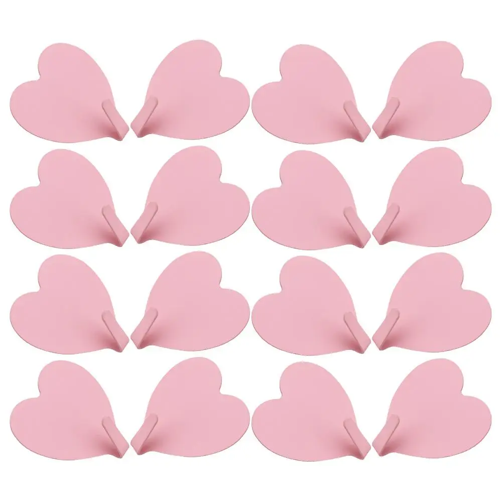 

16pcs Heart Shaped Stainless Steel Love Sticky Hooks Bathroom Supplies Metal Wall Decorative Self Adhesive Hooks Household