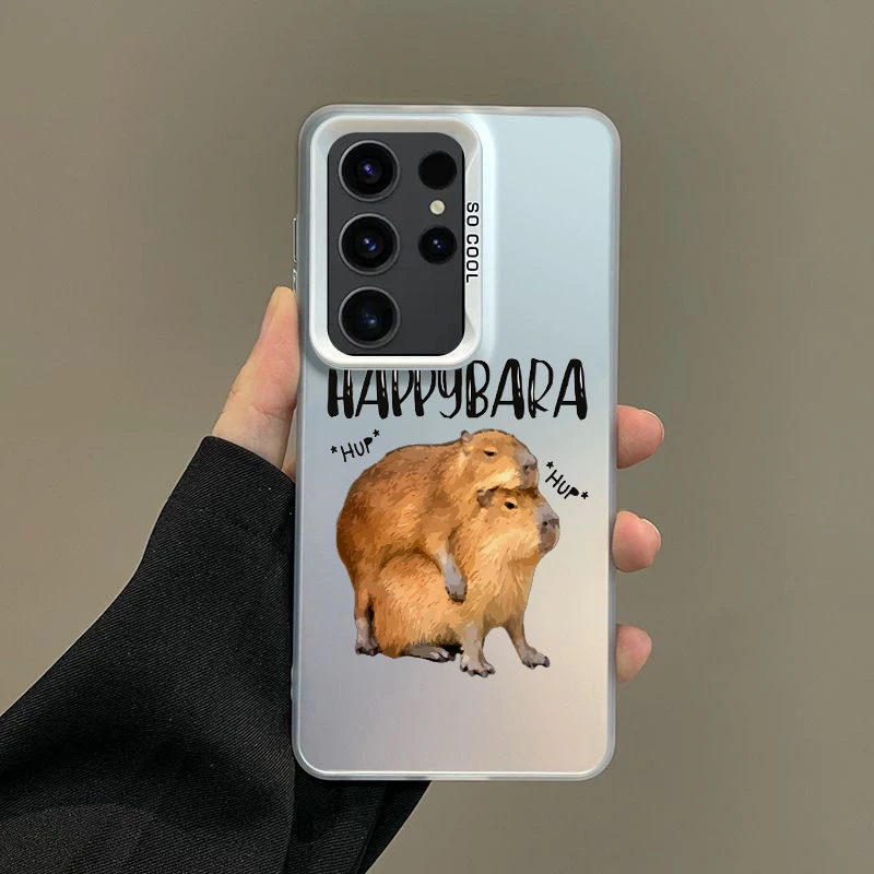 Case For Samsung A56 A36 A26 A24 A16 A14 A12 A32 A50 A70 A22 A30 A34 A54 A52 5G A06 4G Silver IMD Cover Cute Capybara Funny Gift
