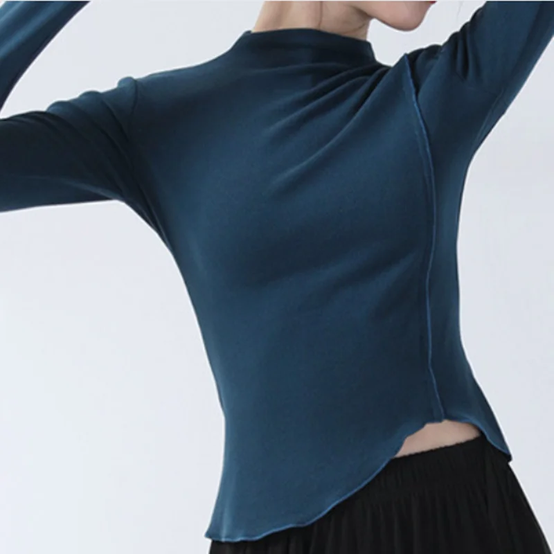 Modern Dance Practice Clothing Knitted High Neck Finger Sleeve Solid Colour Tops Traditional Chinese Clothes Women Stage Costume