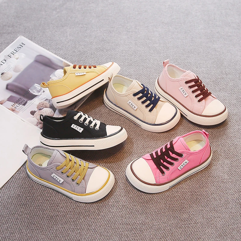 Toddler Kids Canvas Sneakers Lace‑Up Toe‑Cap Design Soft Non‑Slip Sole Casual Shoes For Boys Girls Daily Wear
