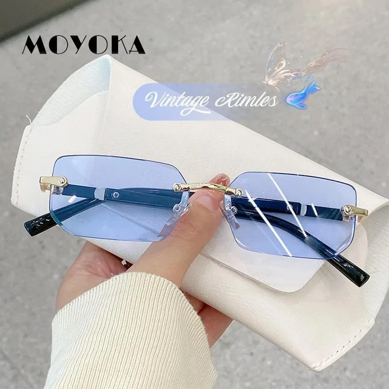 

Retro Rimless Rectangle Sunglasses Fashion Korean Vintage UV400 Protection Frameless Sun Glasses Fashion Eyewear For Women Men
