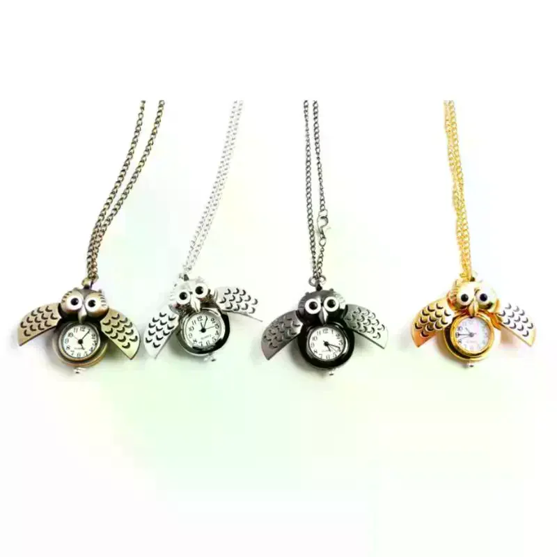 Fashion Vintage Men Women Alloy Retro Owl Shape Clock Pendant Long Necklace Chain Watches Birthday Gifts