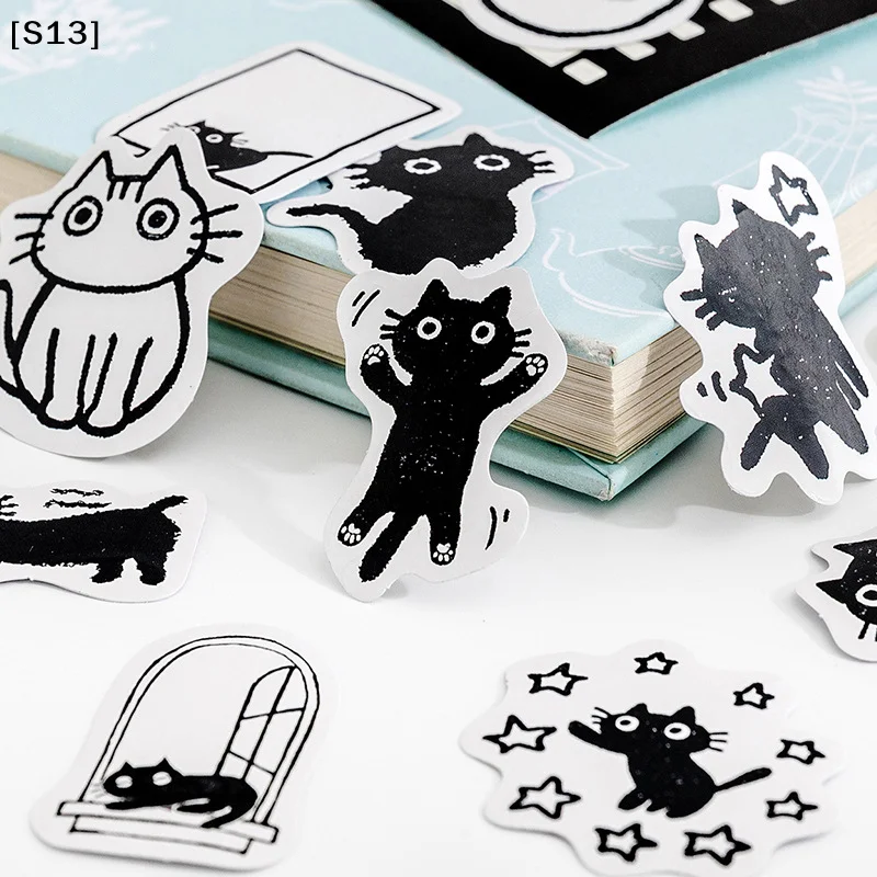 45Pcs Black Cat Theme Stickers Decoration Kawaii  Cats Stickers Self-adhesive Scrapbooking Stickers For Laptop Planners[S13]