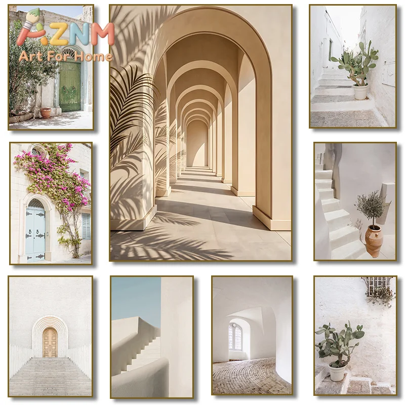 Neutral Beige Minimalist Boho Scandinavian Architecture Arch Olive Tree Poster Canvas Painting Print Wall Home Decoration