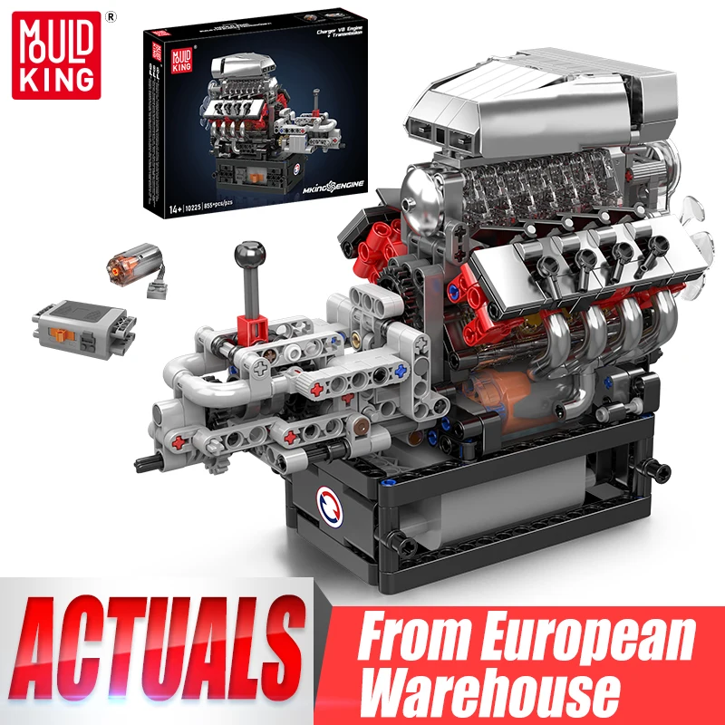 Mould King 10225, Juguete de Motor Técnico para Auto, Modelo de Motor V8 Motorizado + Transmisión, Bloques de Construcción, Regalo de Navidad para Niños