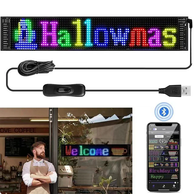 

Dynamic Display LED Panel, 5V USB Powered, RGB Graffiti Design, Bluetooth APP Message Display for Car/Shop/Sign