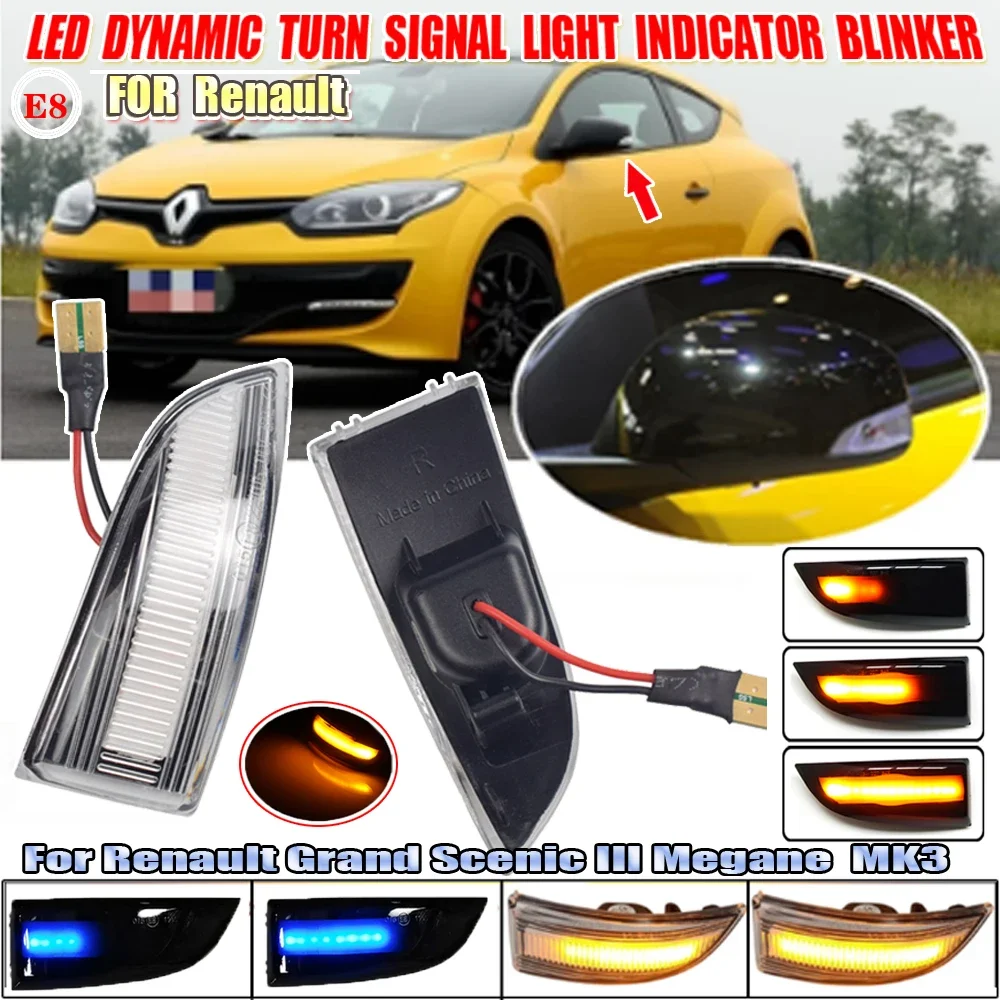 For Renault Megane MK3 Laguna III Stage Grand Scenic III Fluence Latitude Lagoon Dynamic Turn Signal LED Side Mirror light