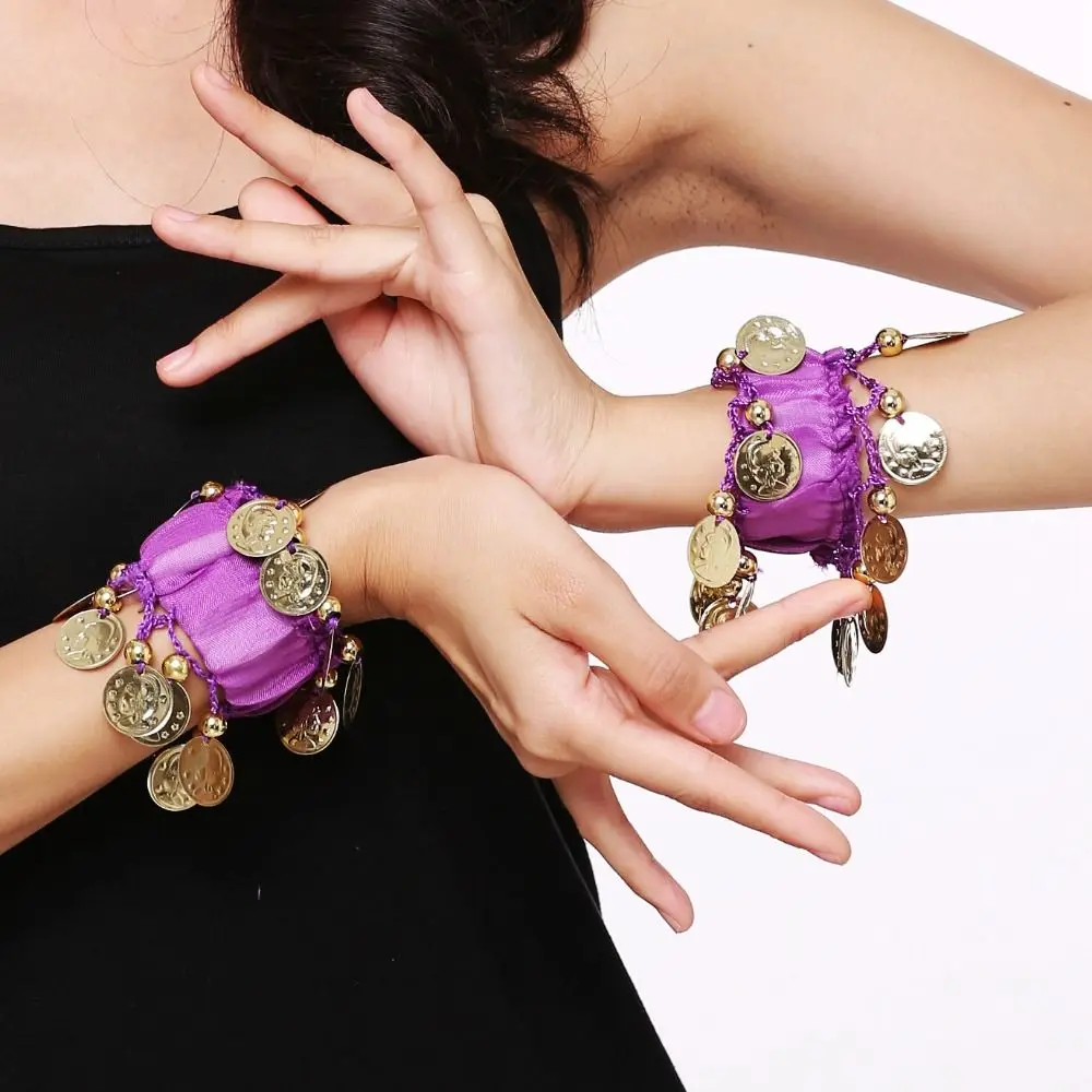 Individuality Chiffon Belly Dance Cuffs Bracelets Beaded Suspended Coins Plating Adjustable Children