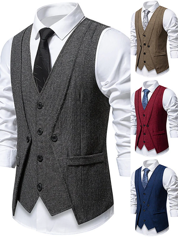 

Retro Men's Fake Two-Piece Waistcoat Host Dinner Jaet Faionable Slim Fit Polyester Blend Busin Casual Sle
