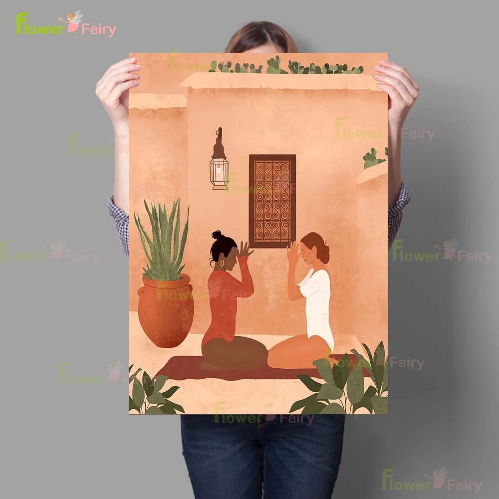 Minimalist Girl on Vacation Cartoon Scenery Poster Wall Art Canvas Painting Home Decor Wall Pictures For Living Room Unframed