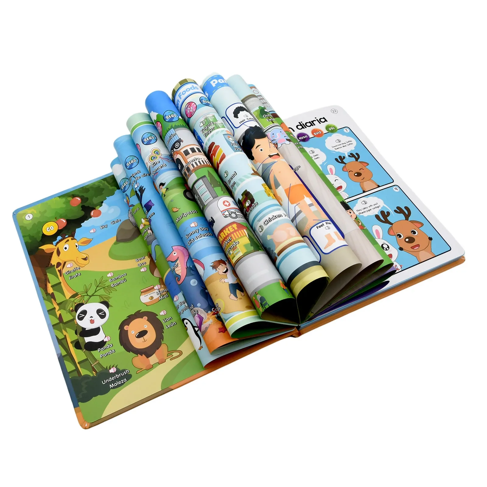 Spanisch-Englisch sprechendes Lernbuch für Kinder, interaktive Audio-Sound-Bücher, pädagogisches elektronisches Spielzeug für Kleinkinder, um Spanisch zu lernen