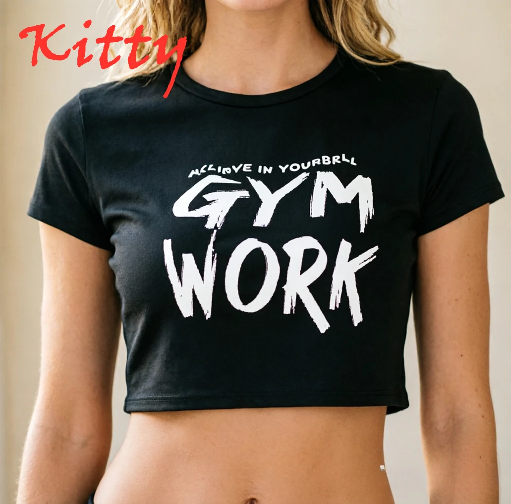 Baby Clothing Made In Usa - 크롭 네이블바잉탑, GYM WORK 피트니스 프린트,