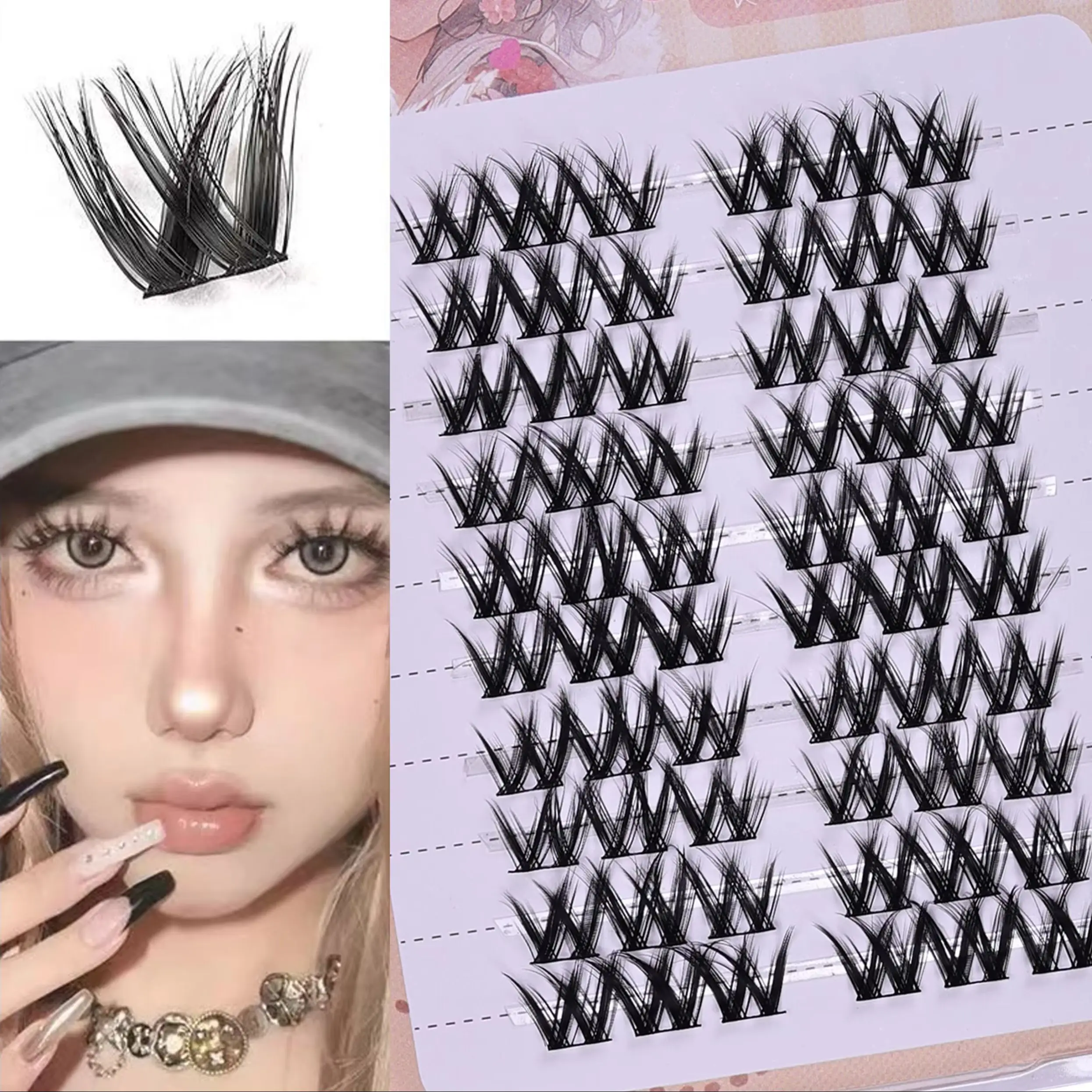 Anime Natürliche 3D Cluster Wimpern W-Lashes 10 Reihen DIY Segmentierte Cluster 60 Stück pro Box Nicht Vorgeordnet