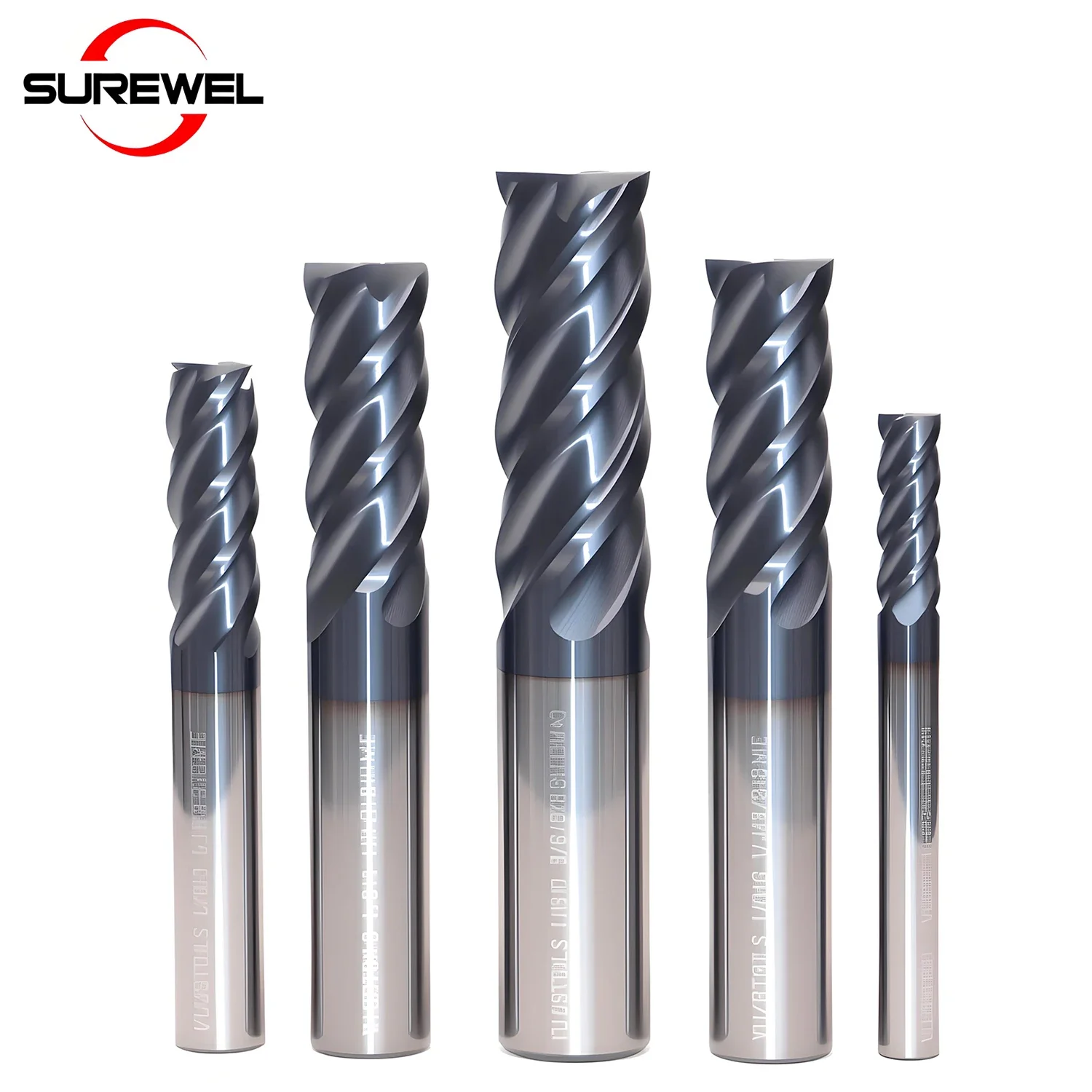 SUREWEL – fraise en bout HRC70 en carbure monobloc, 4 cannelures, 1/8 "1/4", CNC, usinage à grande vitesse, outils pour l'ébauche Semi-fining
