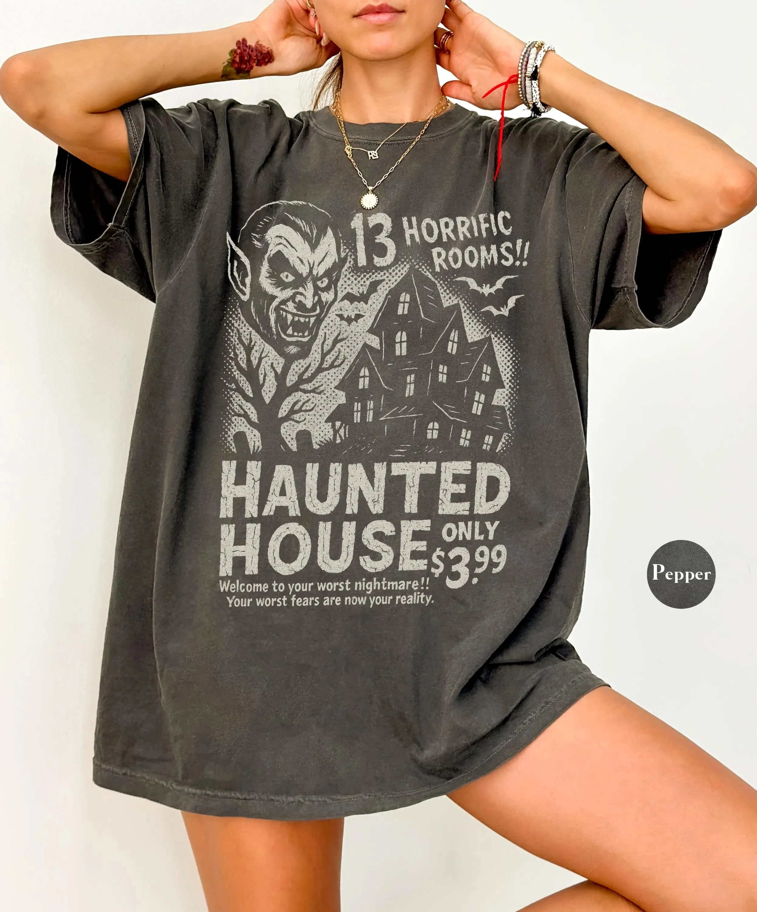 

Retro Haunted House Comfort Colors T Shirt Vintage Halloween TShirt Funny Halloween Shirt Halloween Horror Night Dracula Shirt