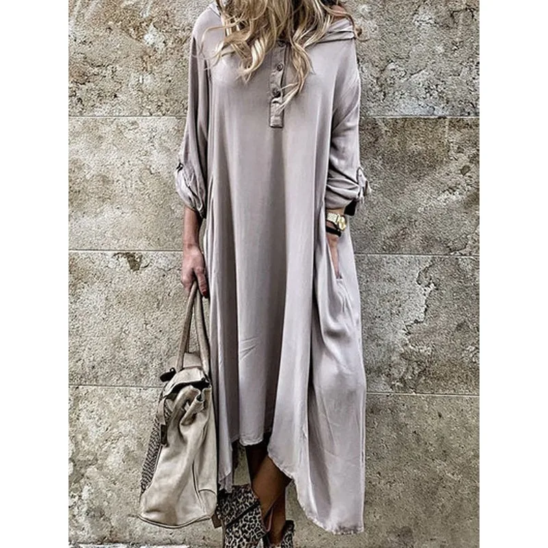 

Tinaa Bohemian Style Irregular Womens Dresses 2025 Plus Size Solid Color Hooded Long Sleeve Big Size Lazy Shirt Dress 74834