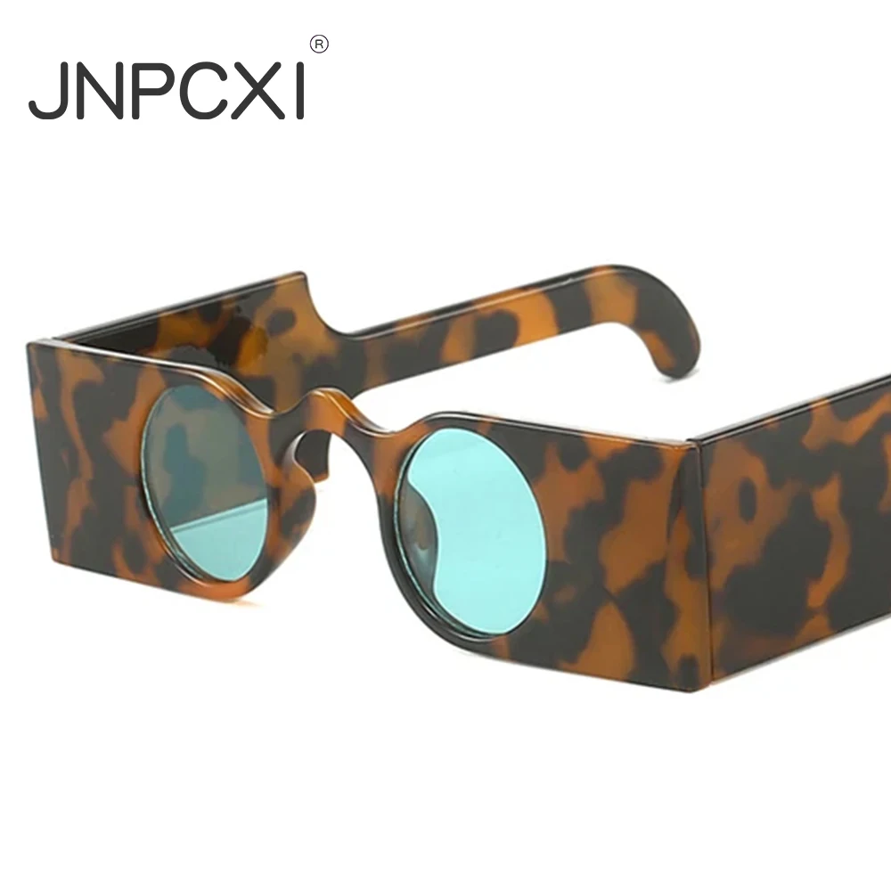 JNPCXI New Retro Unique Rectangle Women Sunglasses Fashion Small Round Lens Shades Interest Women Wide Legs Sun Glasses UV400