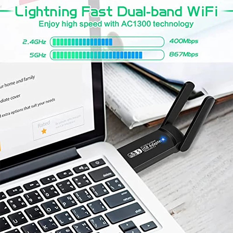 Bluetooth Adapter WIFI 5G bezprzewodowy dostęp do internetu odbiornik dwuzakresowy 1300M bezprzewodowy USB3.0 karta sieciowa Wi/WIFI Dongle anteny do komputera