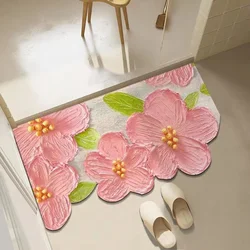 Soft Diatomite Mat Ins Flower Diatomaceous Earth Bath Mat Non-slip Bathroom Tub Carpet Quick Dry Women Room Door Rug Absorbent