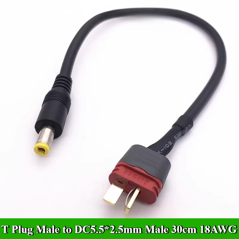 XT30/XT60/T Plug Male/Female Connector To DC5.5*2.5mm Male 18AWG Power Cable Adaptor For Car Battery Charging Adapter Cable 30CM