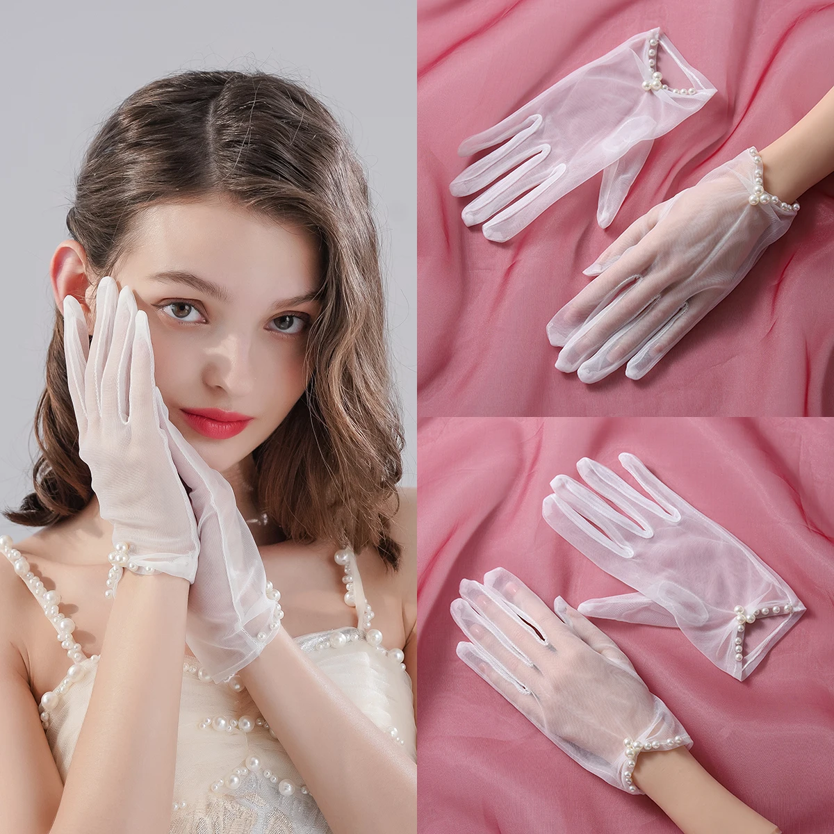 Paire de gants blancs transparents à porter au poignet, accessoires de mariage ou de danse pour femmes