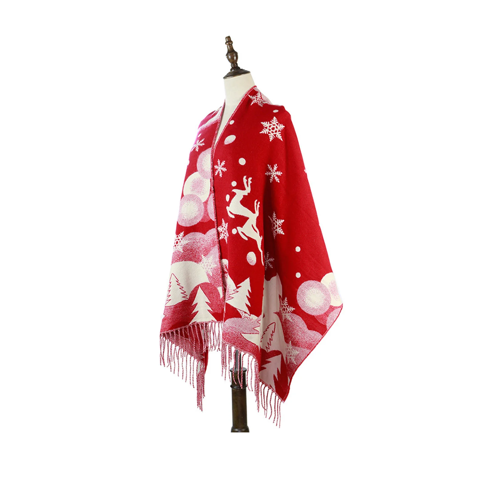 Women Christmas Tassel Scarf Lightweight Fashion Snowflake Elk Print Soft Winter Shawl Wrap for Cold Weather Accessories