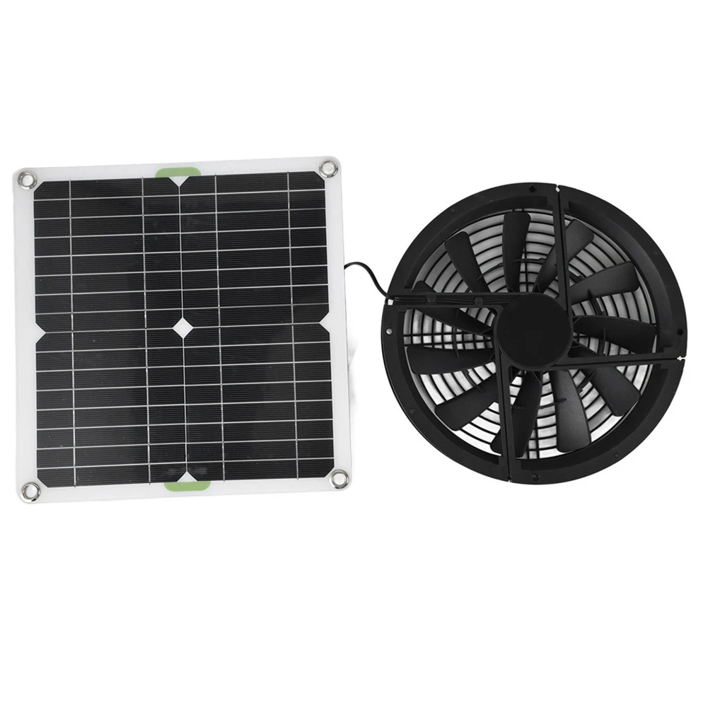 

BYBS-Solar Panel Fan Kit 10In 100W Waterproof Solar Panel Round Ventilation Case Exhaust Fan For Chicken Coop Greenhouse Shed