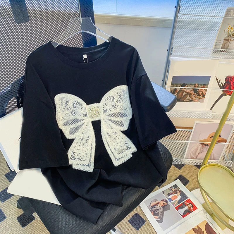 Summer Chic Sweet Kawaii Bow Women Tees Casual All Match t-shirt allentata Streetwear giapponese O Neck magliette Y2k estetica