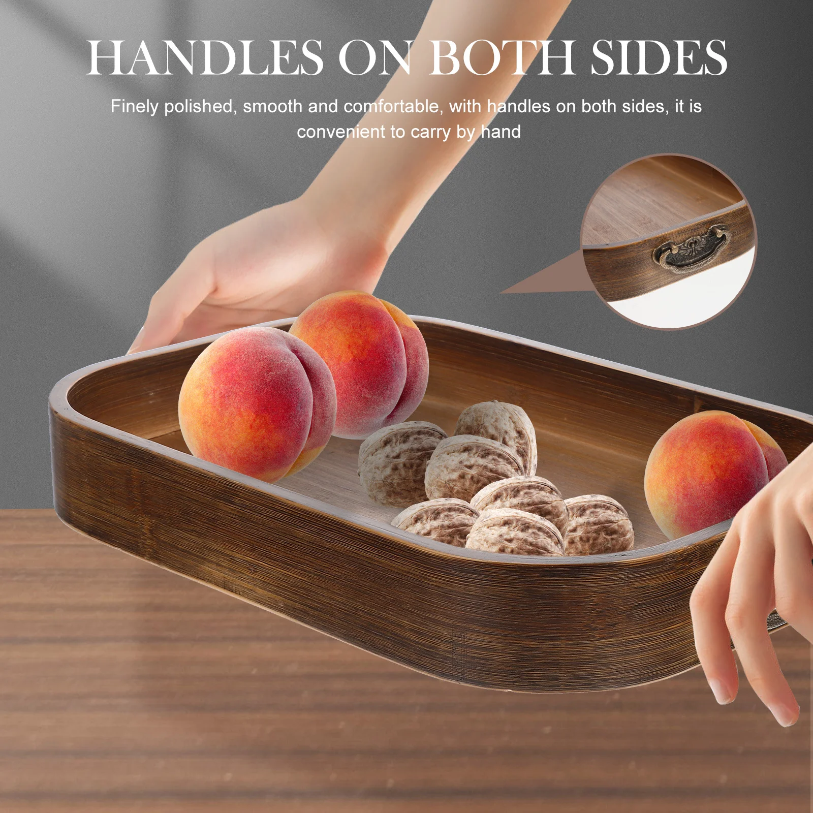 

Bamboo Serving Tray 33cm Retro Storage Tray for Dessert Fruit Snacks Home Accessory Vintage Decor Trays Easy Clean Kitchen Bar