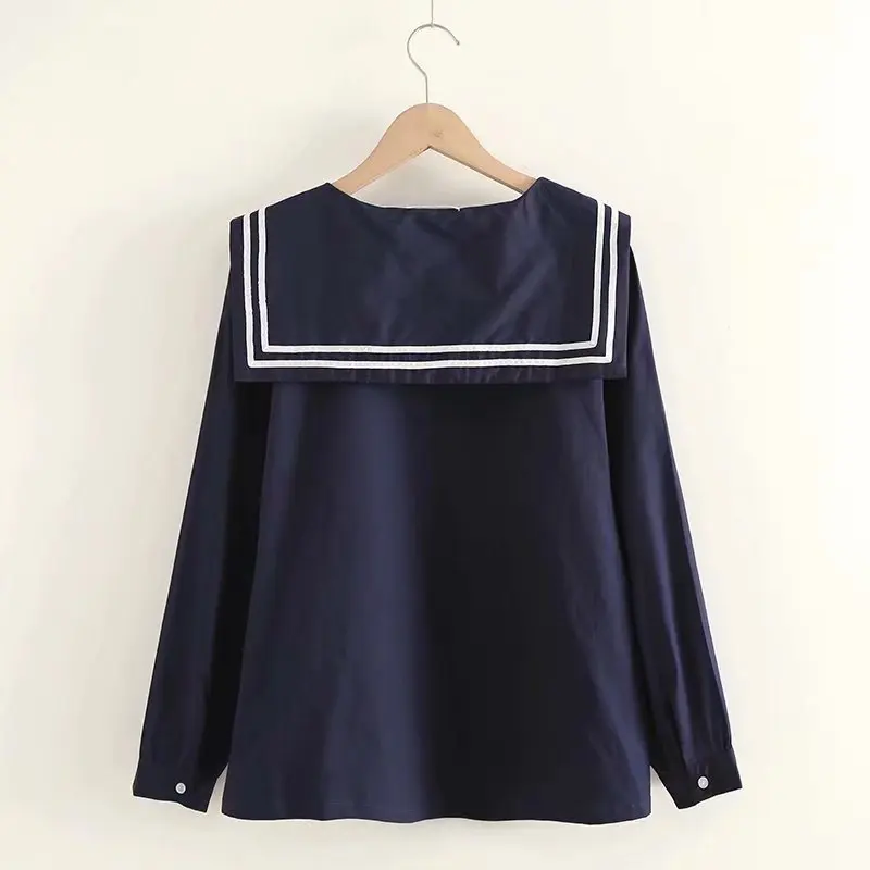 Morigirl Japanse stijl katoenen tops met lange mouwen matrozenkraag witte marineblauwe shirts en blouses voor meisjes herfstschoolshirt