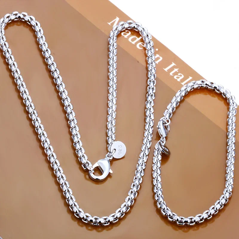 

925 Sterling Silver Bracelets Necklace Round Box Chain For Woman Men Charm Wedding Party Christmas Gifts Fashion Jewelry