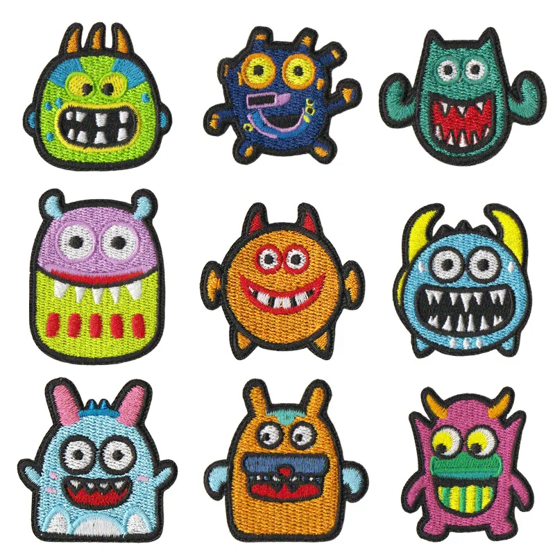 9 Parches Bordados de Monstruos de Dibujos Animados, Adhesivos Termoadhesivos, para Reparar Ropa de Niños, Decoración DIY