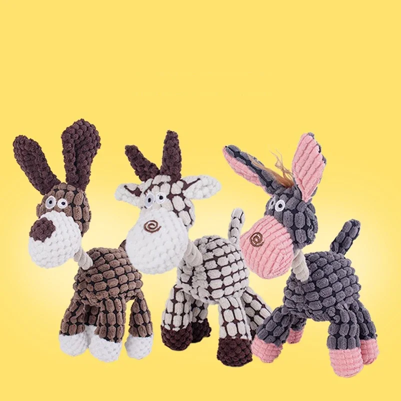 

Hot new arrival pet cat dog sound toy cotton rope creative donkey plush bite training interactive pet toy for dog cat grey brown