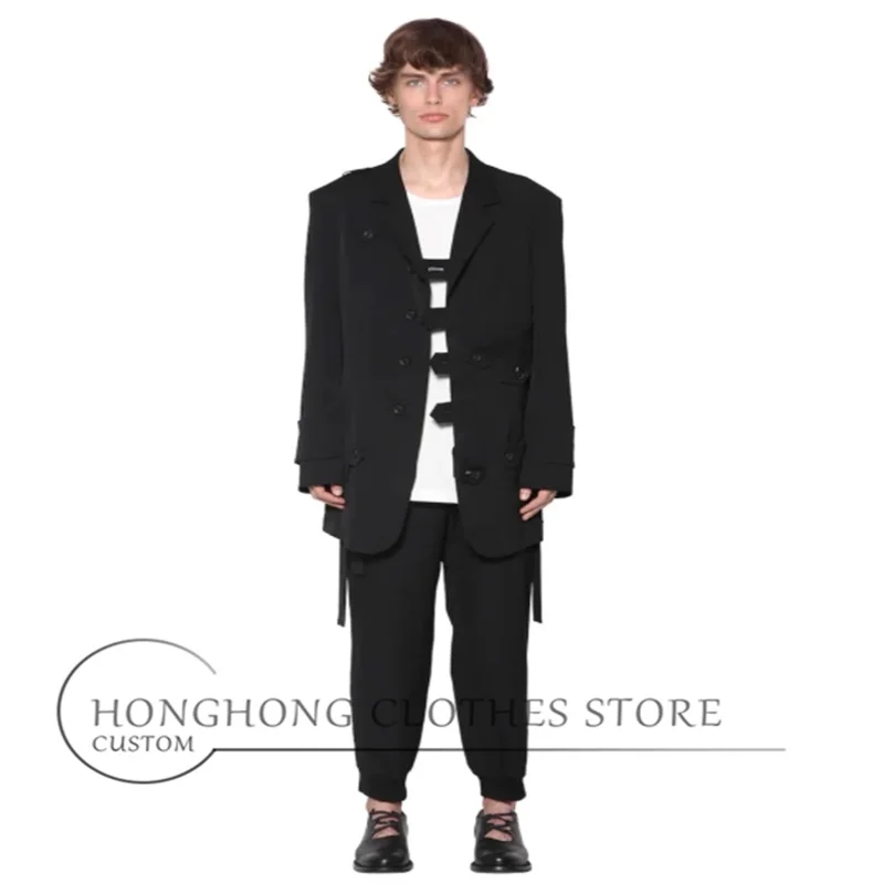 سترة غير رسمية ذات تصميم أصلي مفككة بأزرار سفلية، بدلة عمل عالية الجودة كبيرة الحجم على طراز الفارس