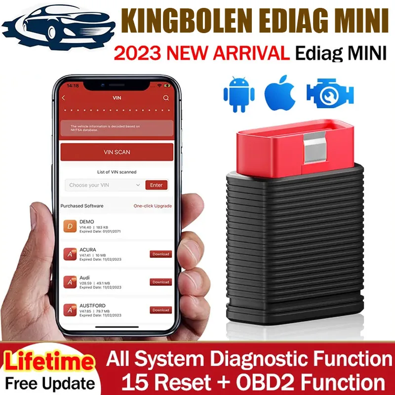 

KINGBOLEN EDIAG MINI OBD2 Scanner Bluetooth,15 Resets Read/Clear fault code PK THINKDIAG All-System Car Diagnostic Scan Tool