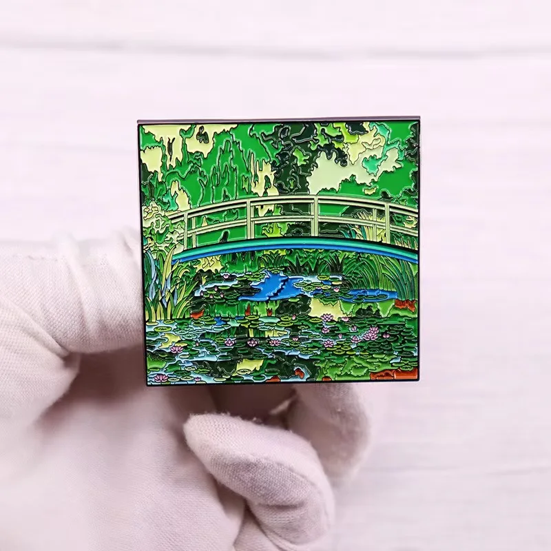 High Quality Monet Paintings Water Lilies and Nihonbashi Enamel Pin Metal Badge Landscape Oil Painting Brooch Fashion Jewelry