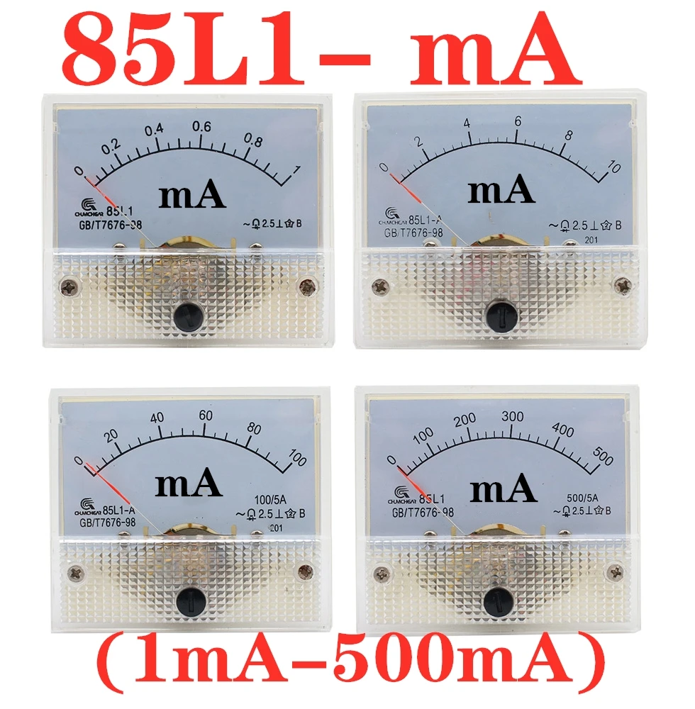 

85L1-mA 2mA 3mA 5mA 10mA 15mA 20mA 30mA 50mA 75mA AC White Plastic Shell Analog Panel AMP Meter Ammeter